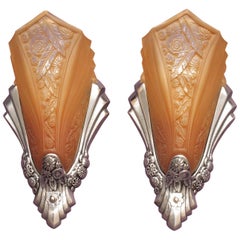 Art Deco Sconces with Original Slip Shades