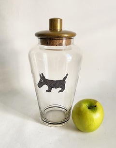 Art Deco Scottie Dog Glass and Brass Cocktail Shaker, American, circa 1930s