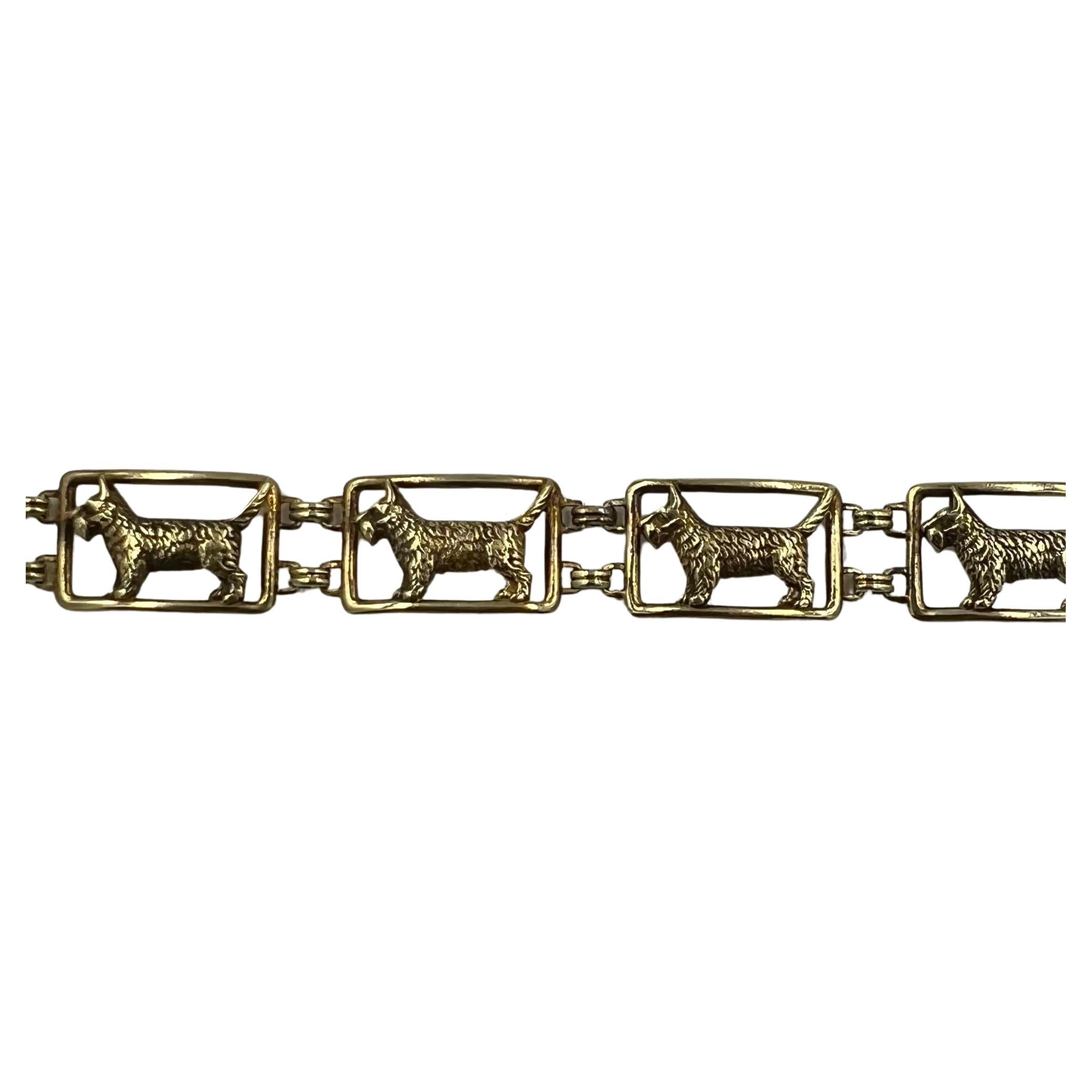 Art Deco Scottie Dog Yellow Gold Bracelet  For Sale