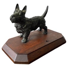 Art Deco Scottish Terrier Bronze Desk Ornament on Hardwood Base