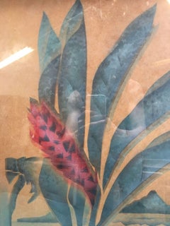 Art Deco Screen Printed Geometric Scenic "Red Ginger Hawaii" by H York