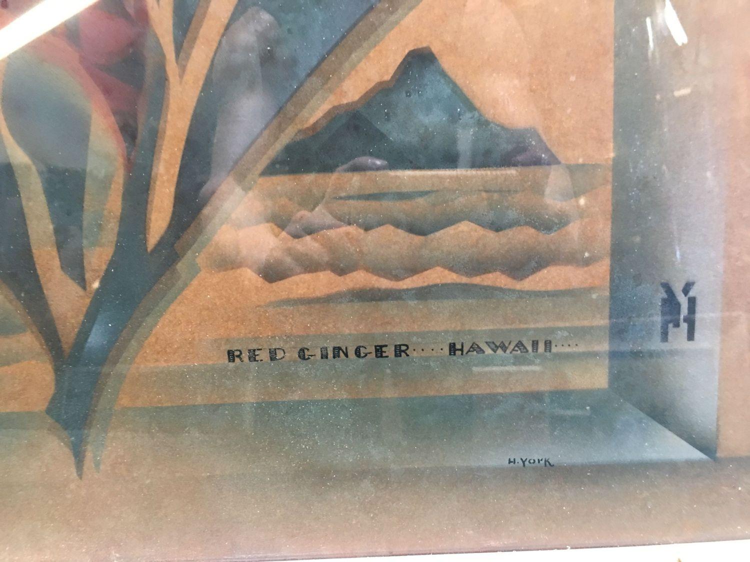 Américain Paravent géométrique Art Déco « Red Ginger Hawaii » imprimé par H York en vente