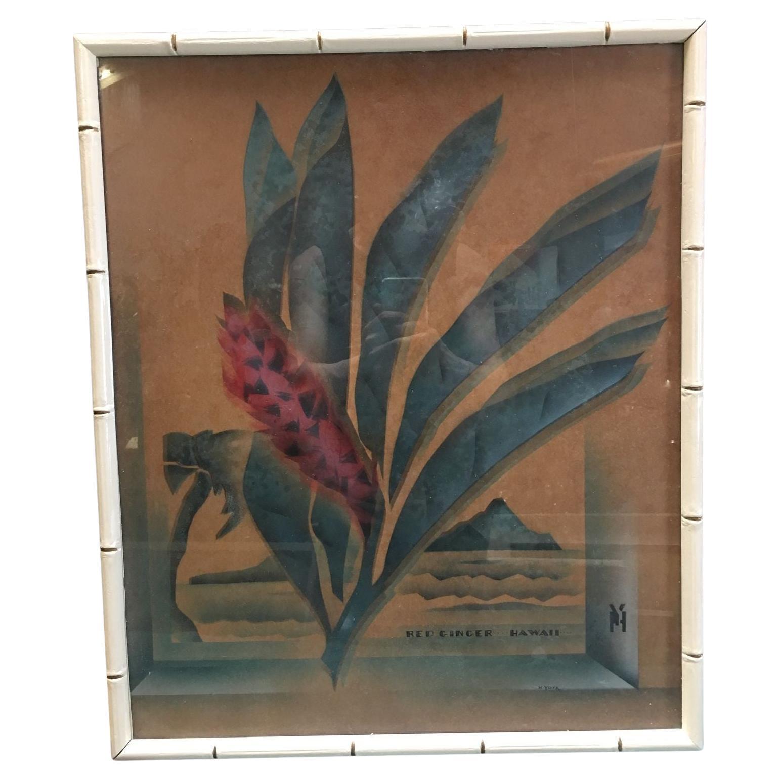 Paravent géométrique Art Déco « Red Ginger Hawaii » imprimé par H York en vente