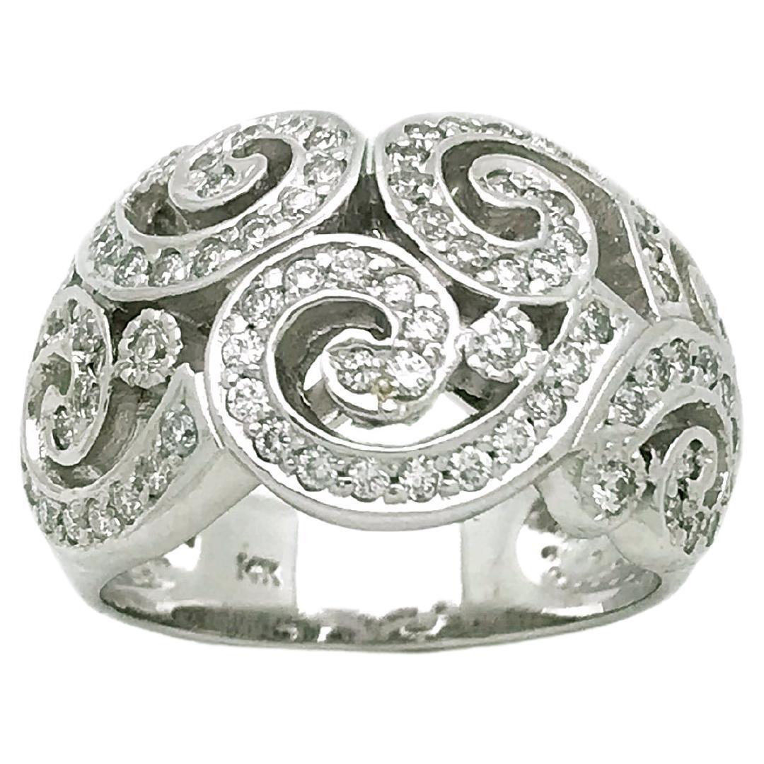 Art Deco Scroll Diamond Ring, White Gold, Vintage Inspired Ring
