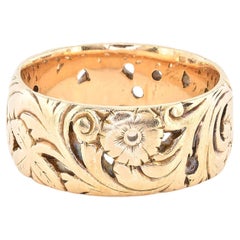 Art Deco Schnörkelblume 14 Kt breites Band Rind 1920 beschriftet