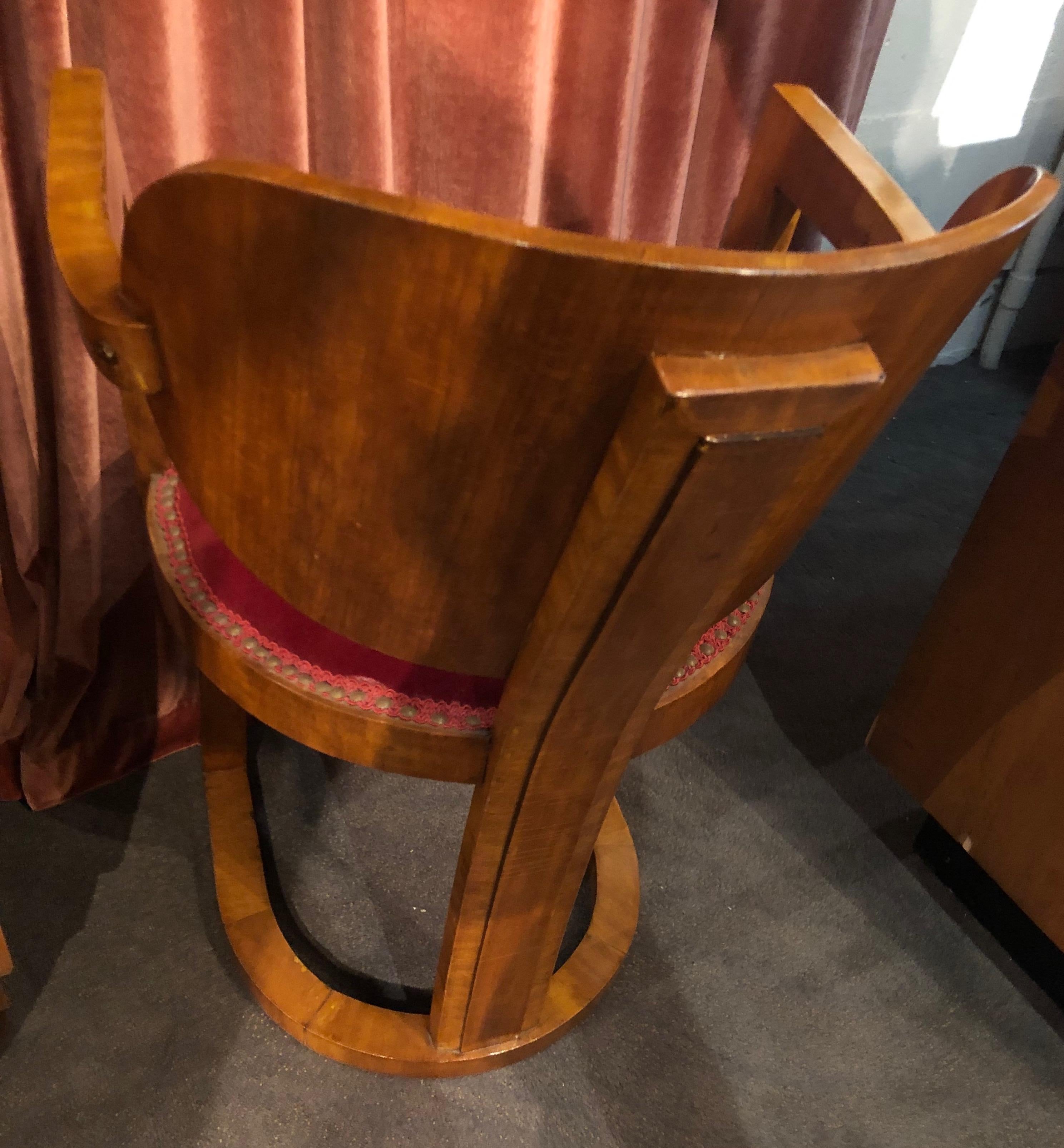 Velvet Art Deco Sculpted Wood Office or Side Chair