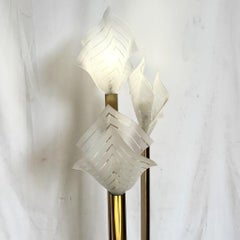 Art Deco Sculptural Acrylic and Brass Torchiere Floor Lamp With Calla Lily