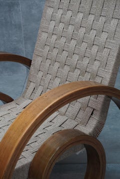 Art Deco Sculptural Armchair in Bentwood and Woven Rope, 1930s