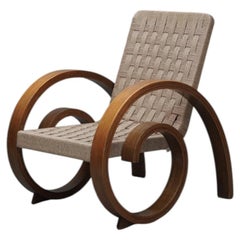 Art Deco Sculptural Armchair in Bentwood and Woven Rope, 1930s
