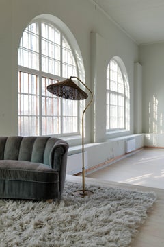 Art Deco Sculptural Brass and Rattan floor lamp Sweden 1940s