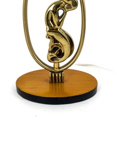 Art Deco Sculptural Brass Table Lamp with Female Figure, Sweden, 1940s