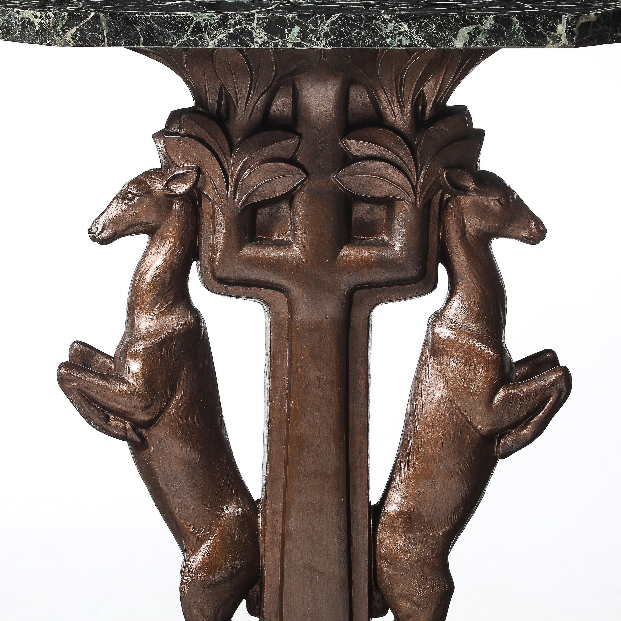 Art Deco Sculptural Bronze Gazelle Motif & Green Marble Side Table signed P Sega For Sale 8