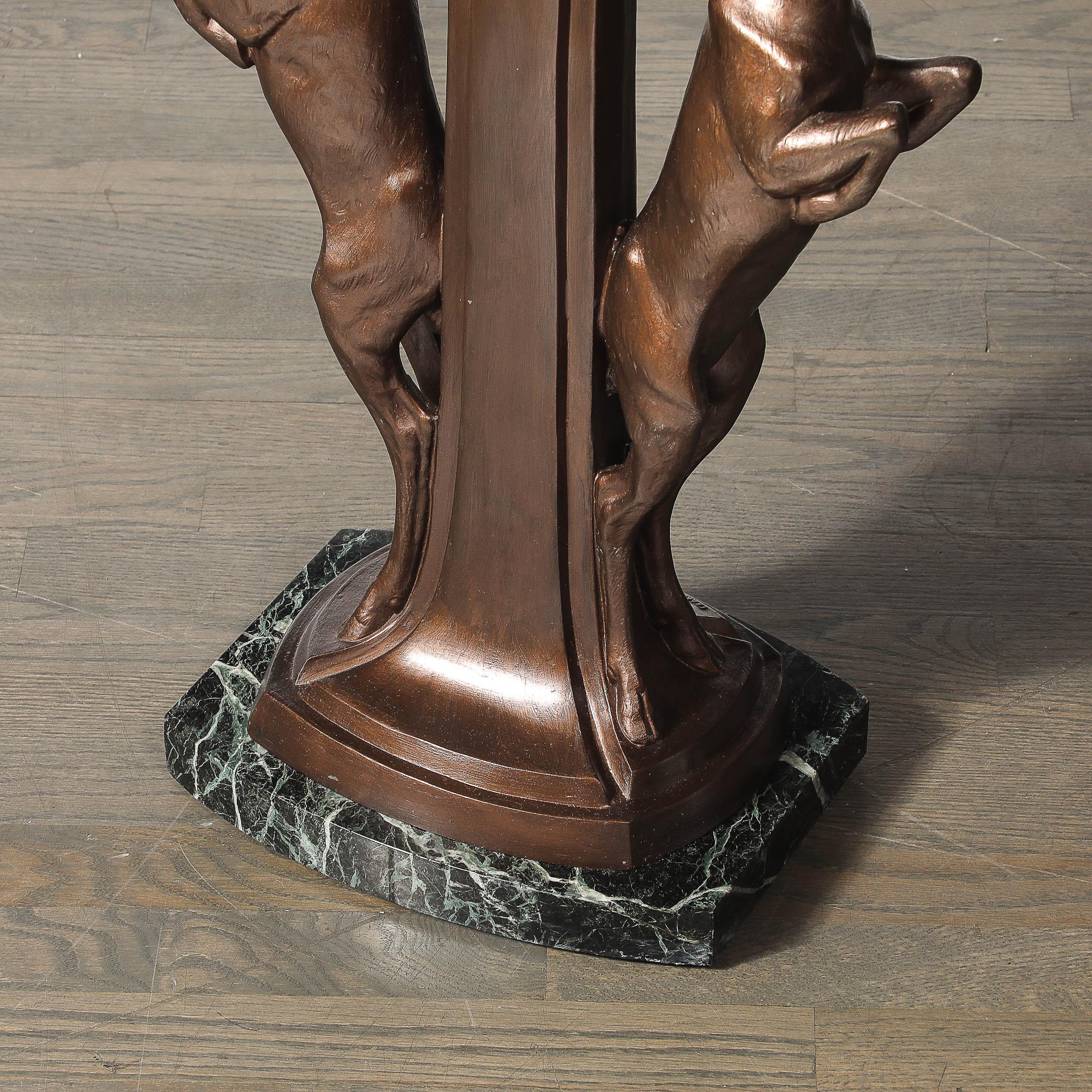 Art Deco Sculptural Bronze Gazelle Motif & Green Marble Side Table signed P Sega For Sale 2