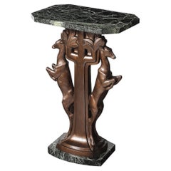 Art Deco Sculptural Bronze Gazelle Motif & Green Marble Side Table signed P Sega