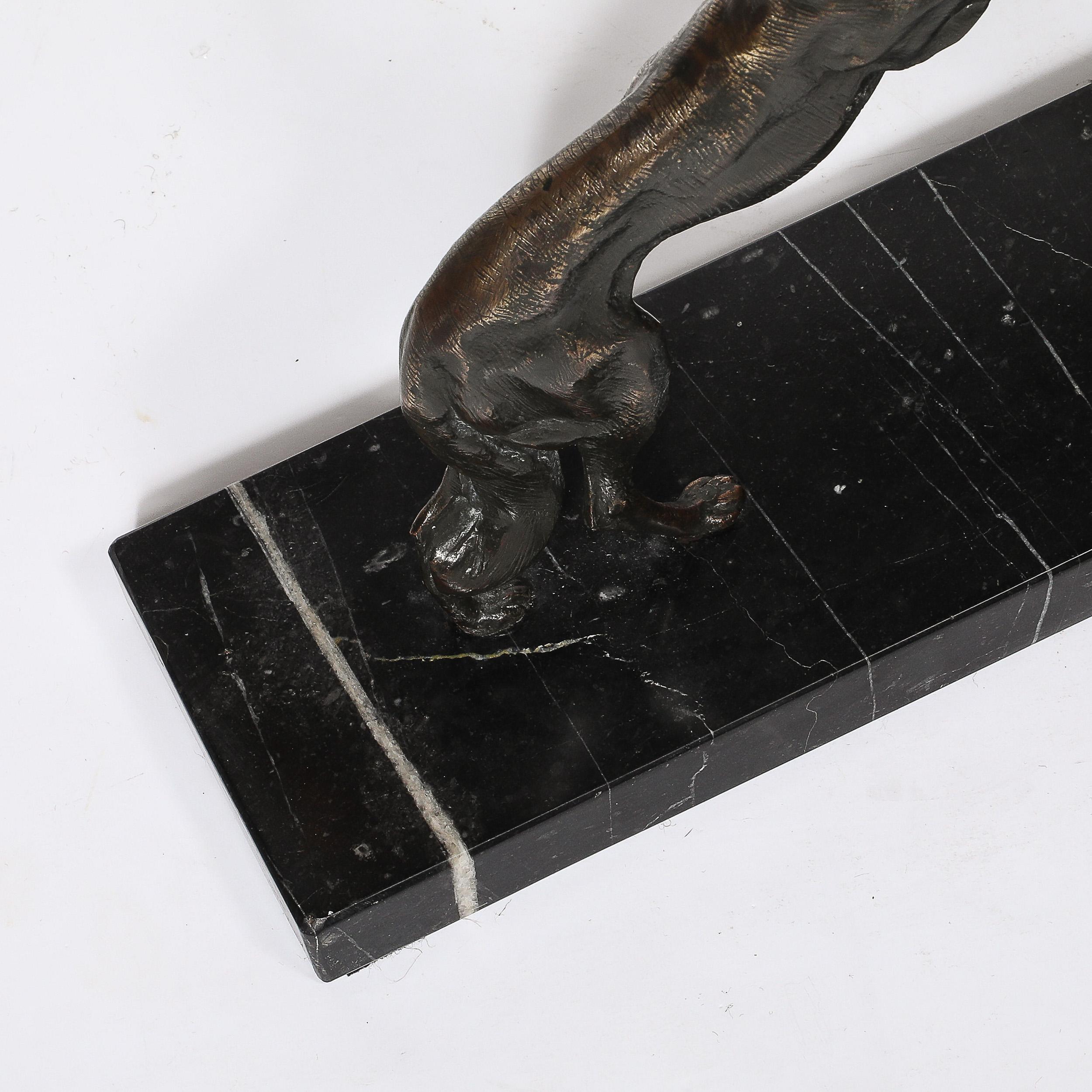 Art Deco Sculptural Bronze Greyhound Bookends on Nero Marquina Marble Bases For Sale 10