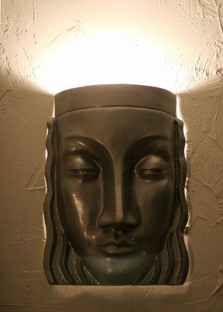 Late 20th Century Art Deco Sculptural Female Face Wall Sconce, Rare For Sale