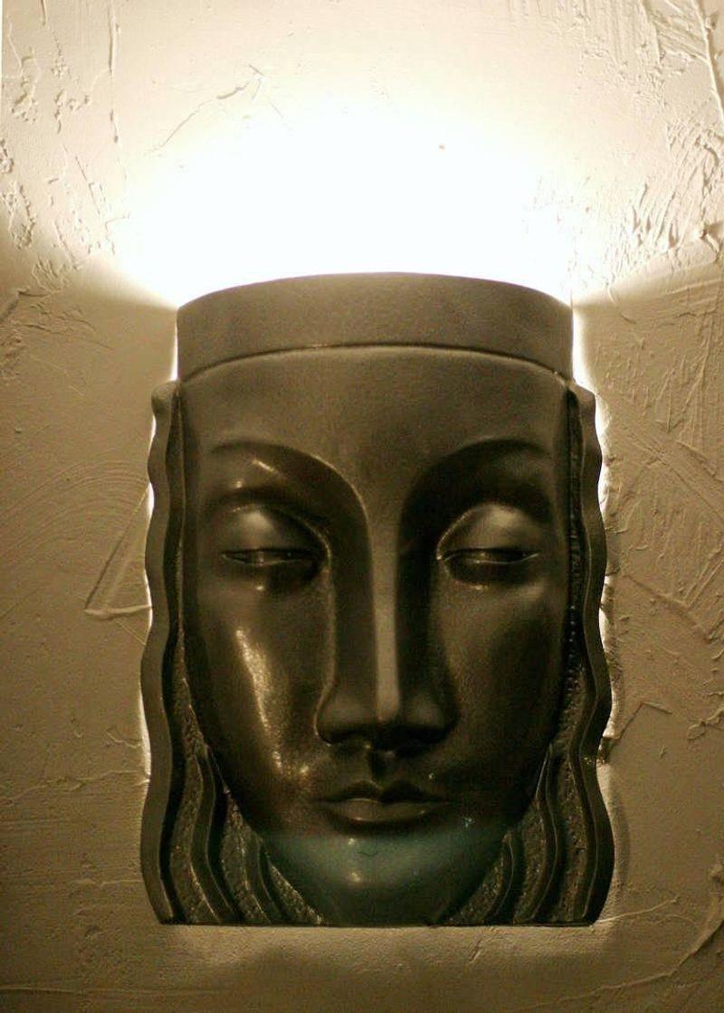 Fiberglass Art Deco Sculptural Female Face Wall Sconce, Rare