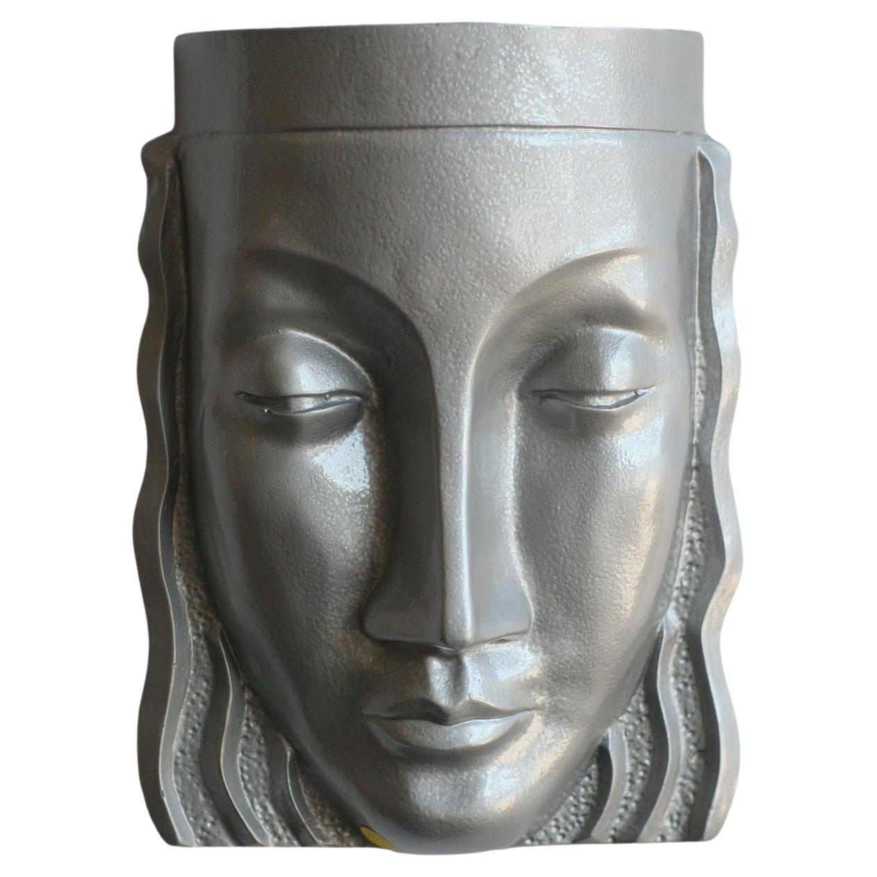 Art Deco Sculptural Female Face Wall Sconce, Rare For Sale