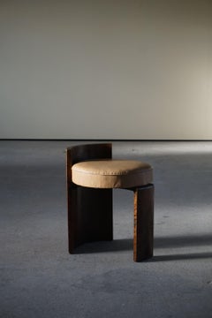 Art Deco Sculptural Flamed Birch & Leather Stool, 1920s