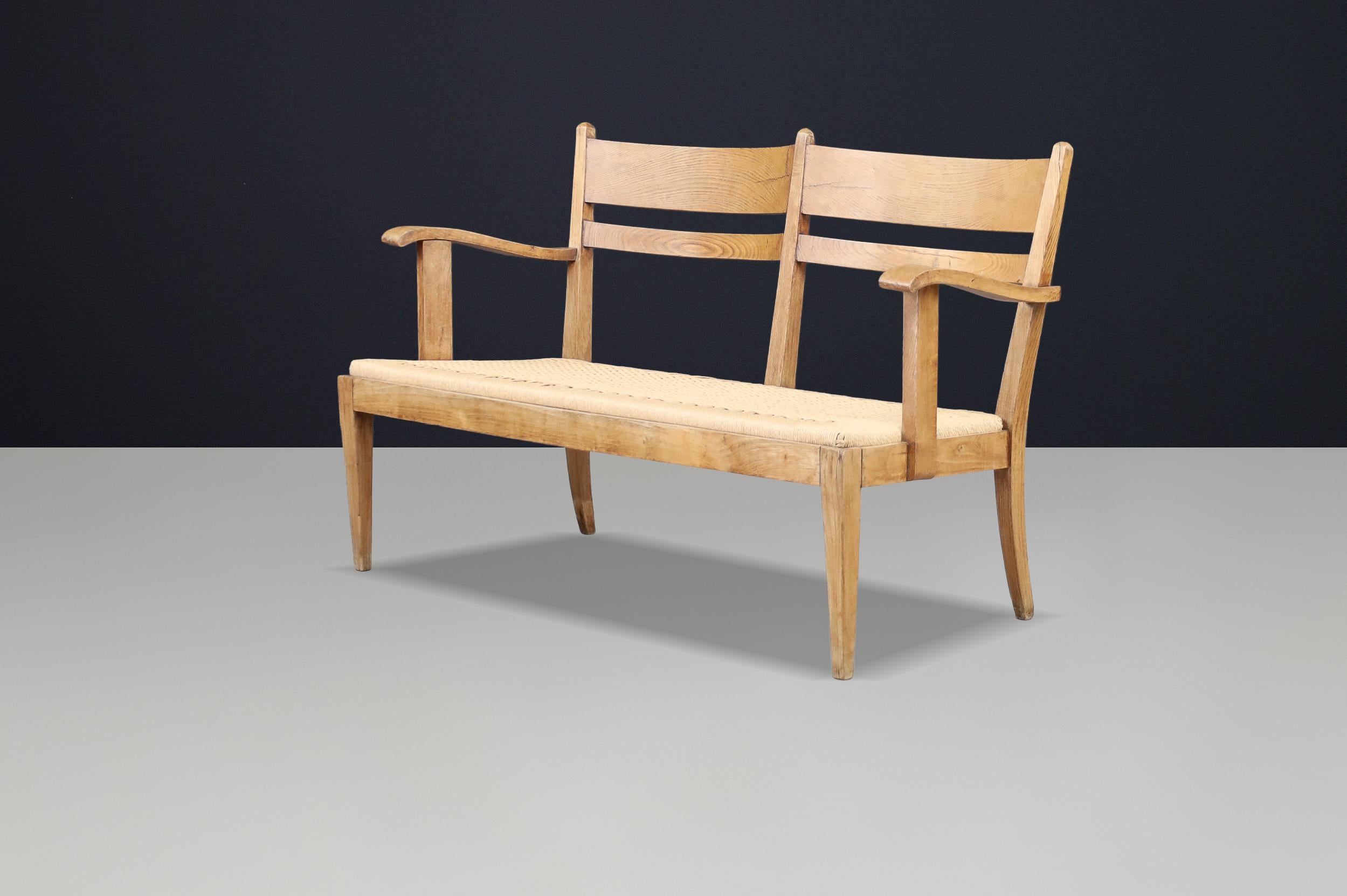 Panchina scultorea francese Art Deco in Oak con seduta in corda, Francia, anni '30 in vendita 4