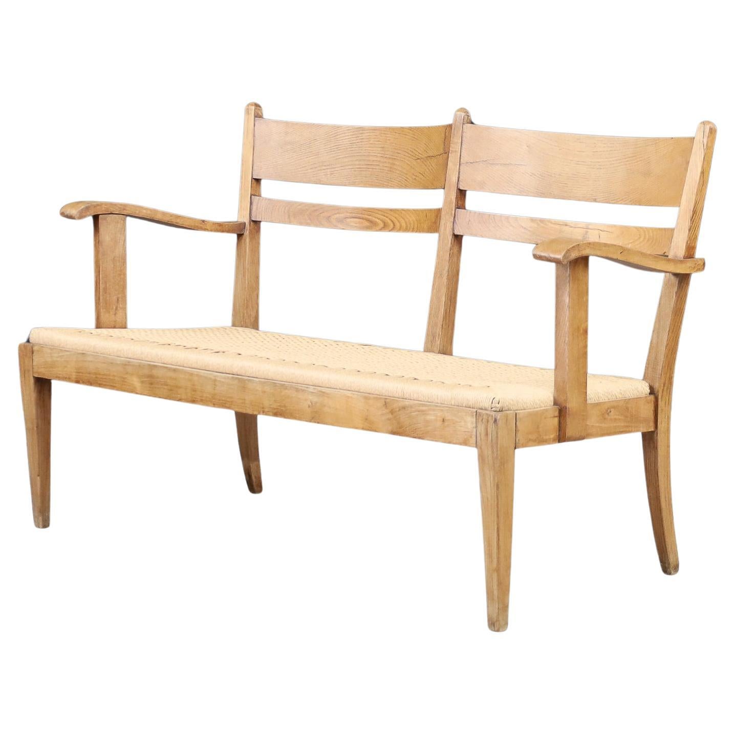 Panchina scultorea francese Art Deco in Oak con seduta in corda, Francia, anni 
30 in vendita