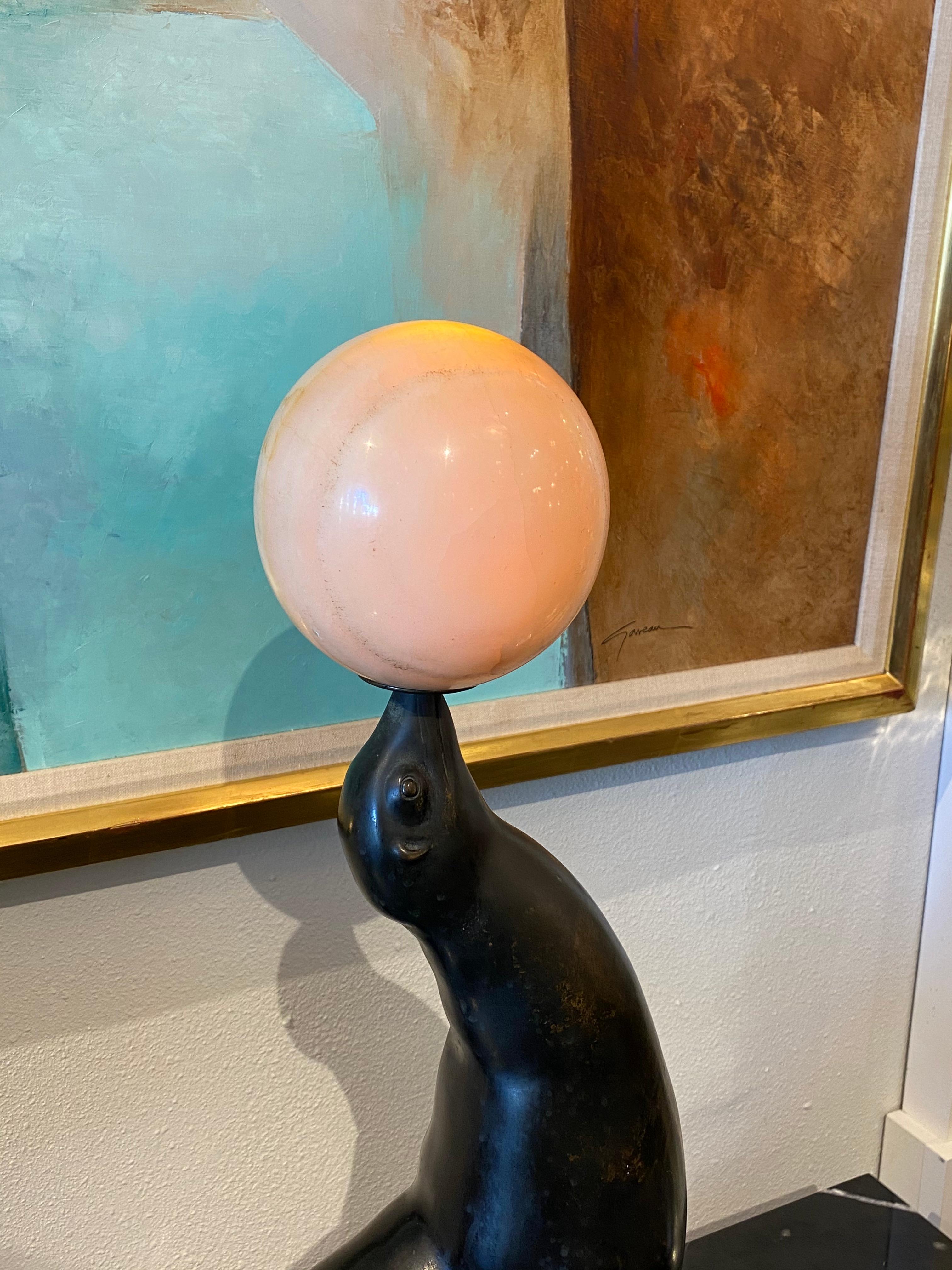 French Art Deco Sculptural Lamp of Seal by Marcel A. Bouraine