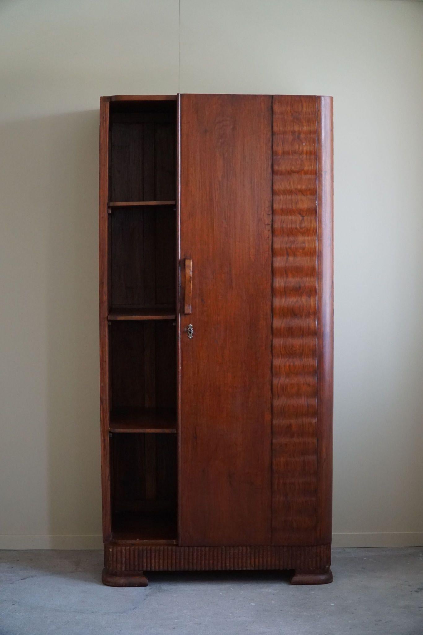 Hand-Crafted Art Deco, Sculptural Narrow Oak Cabinet, Made by an Italian Cabinetmaker, 1940s  For Sale