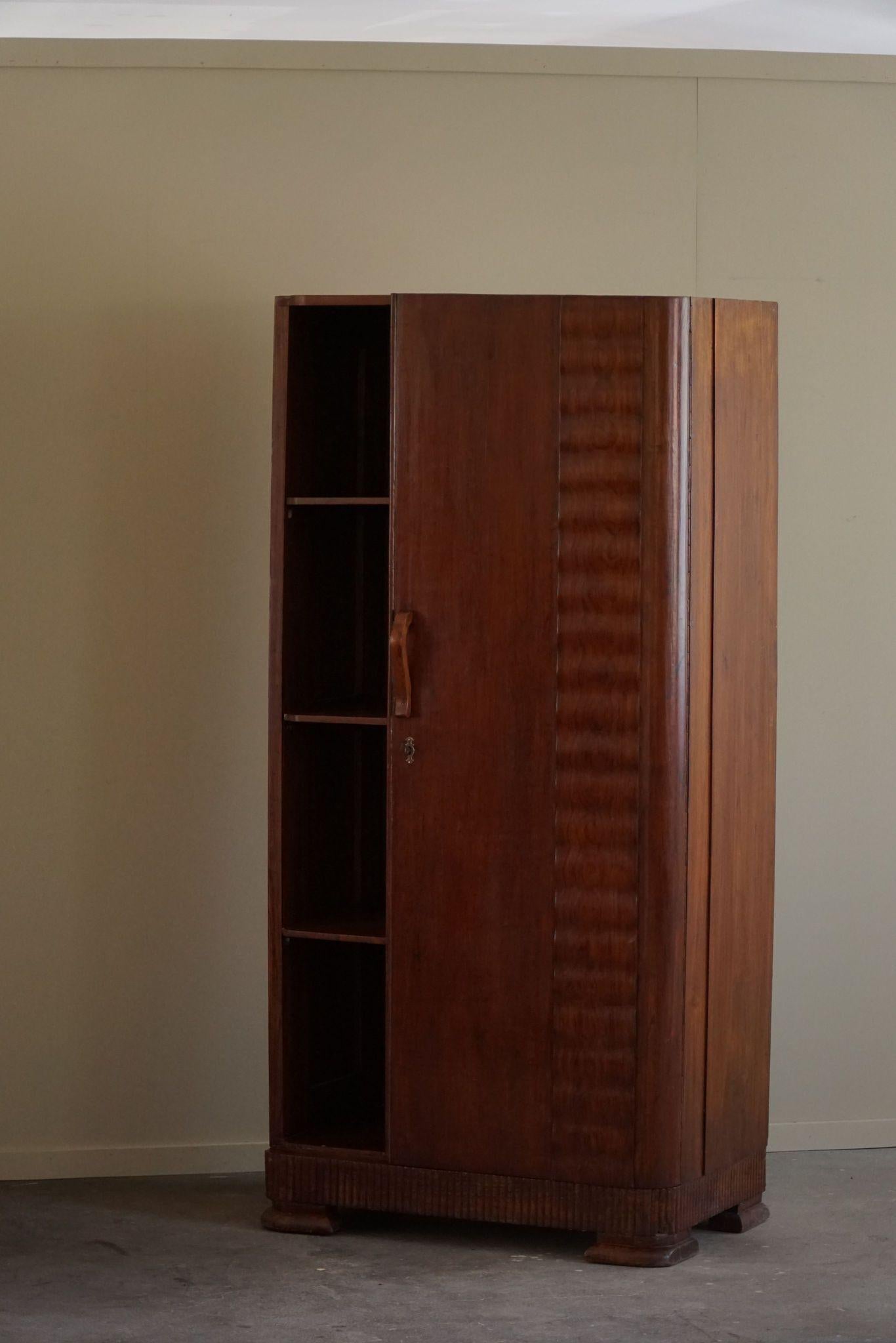 20th Century Art Deco, Sculptural Narrow Oak Cabinet, Made by an Italian Cabinetmaker, 1940s  For Sale