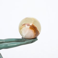Art Deco Sculptural Onyx & Veria Green Marble Nude Flapper signed Max le Verrier