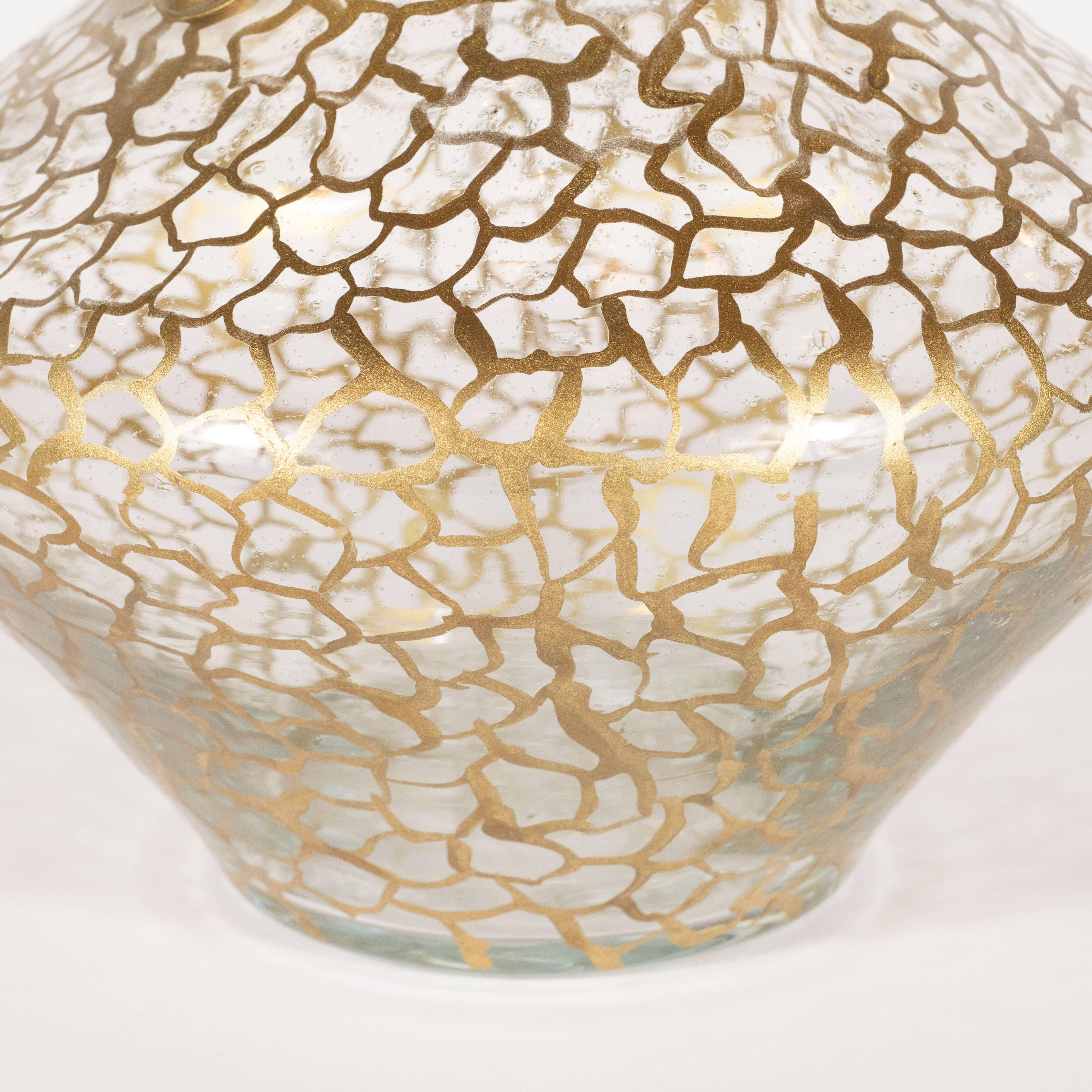 Czech Art Deco Sculptural Organic Glass Vase with Hand-Painted Gilt Detailing