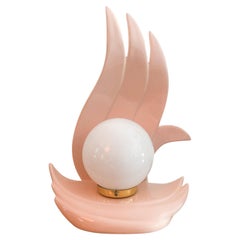 Art Deco Sculptural Pink Pastel Ceramic Flame Bird Table Lamp with Globe Shade