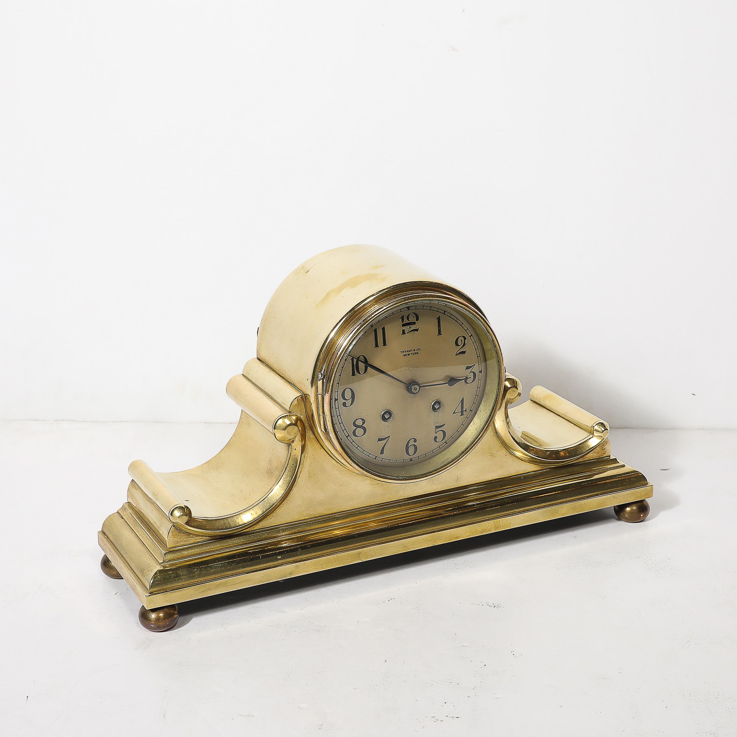 Art Deco-Skulptur aus poliertem Messing Uhr von Chelsea Clock Co. Für Tiffany im Angebot 4