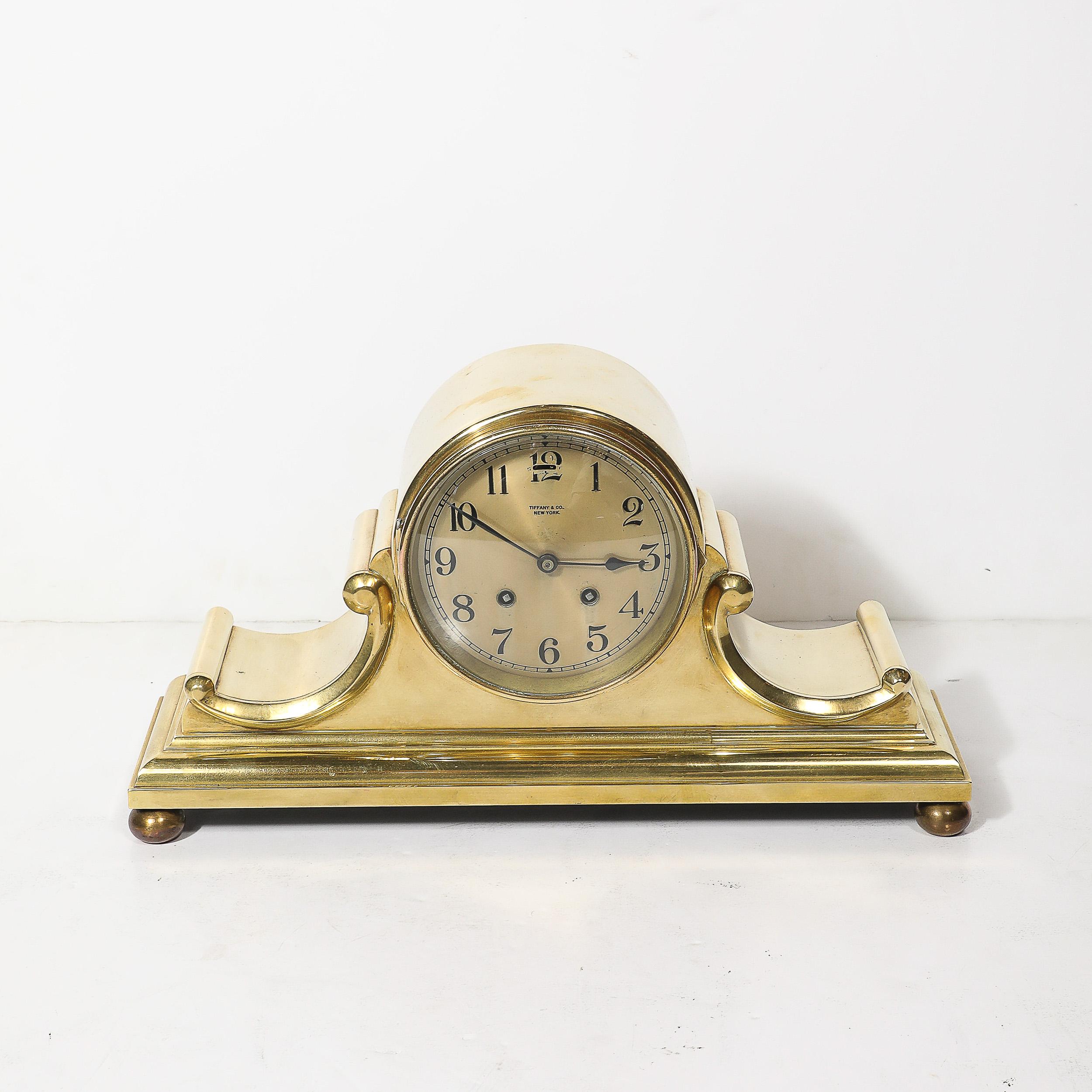 Art Deco-Skulptur aus poliertem Messing Uhr von Chelsea Clock Co. Für Tiffany im Angebot 5