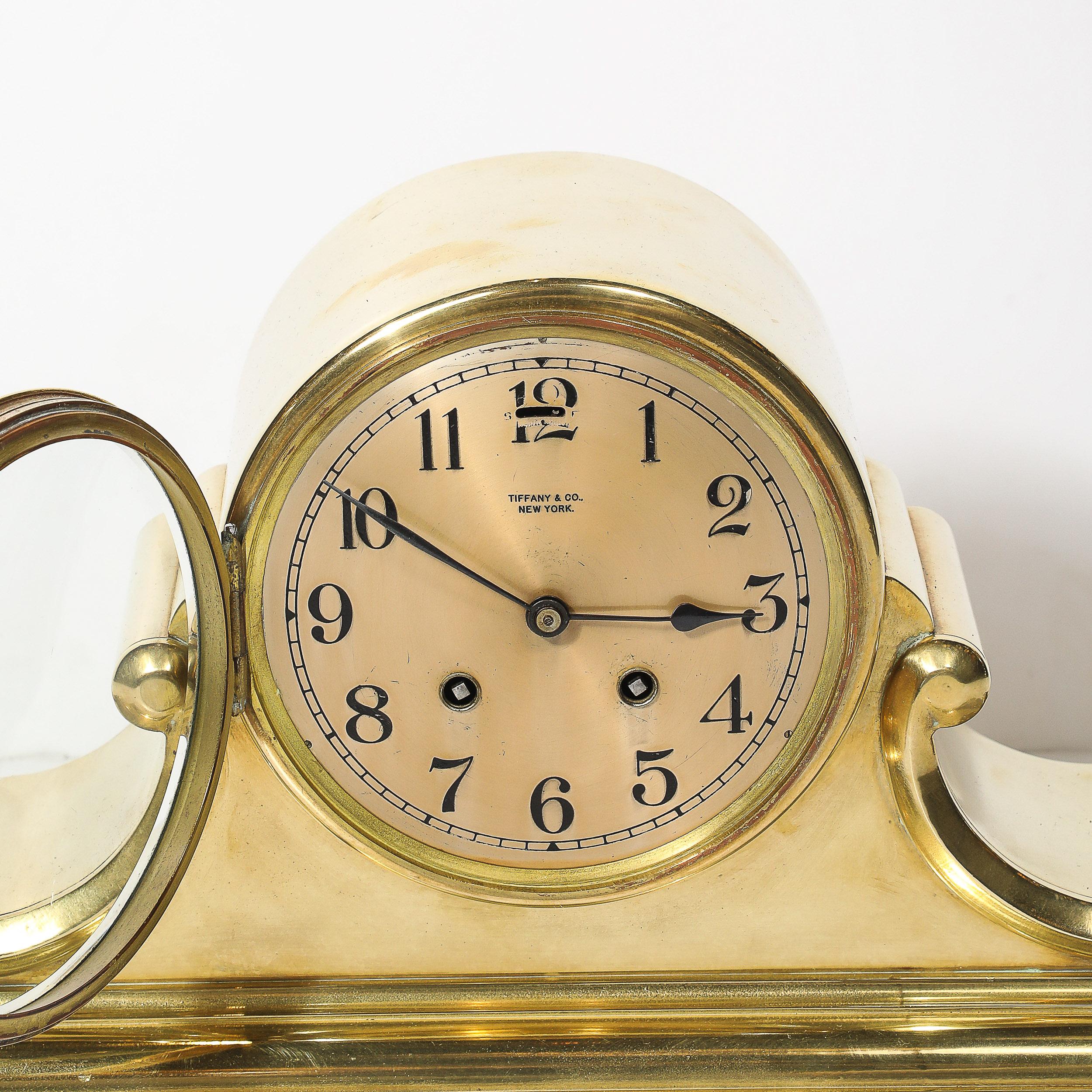 Art Deco-Skulptur aus poliertem Messing Uhr von Chelsea Clock Co. Für Tiffany im Angebot 7