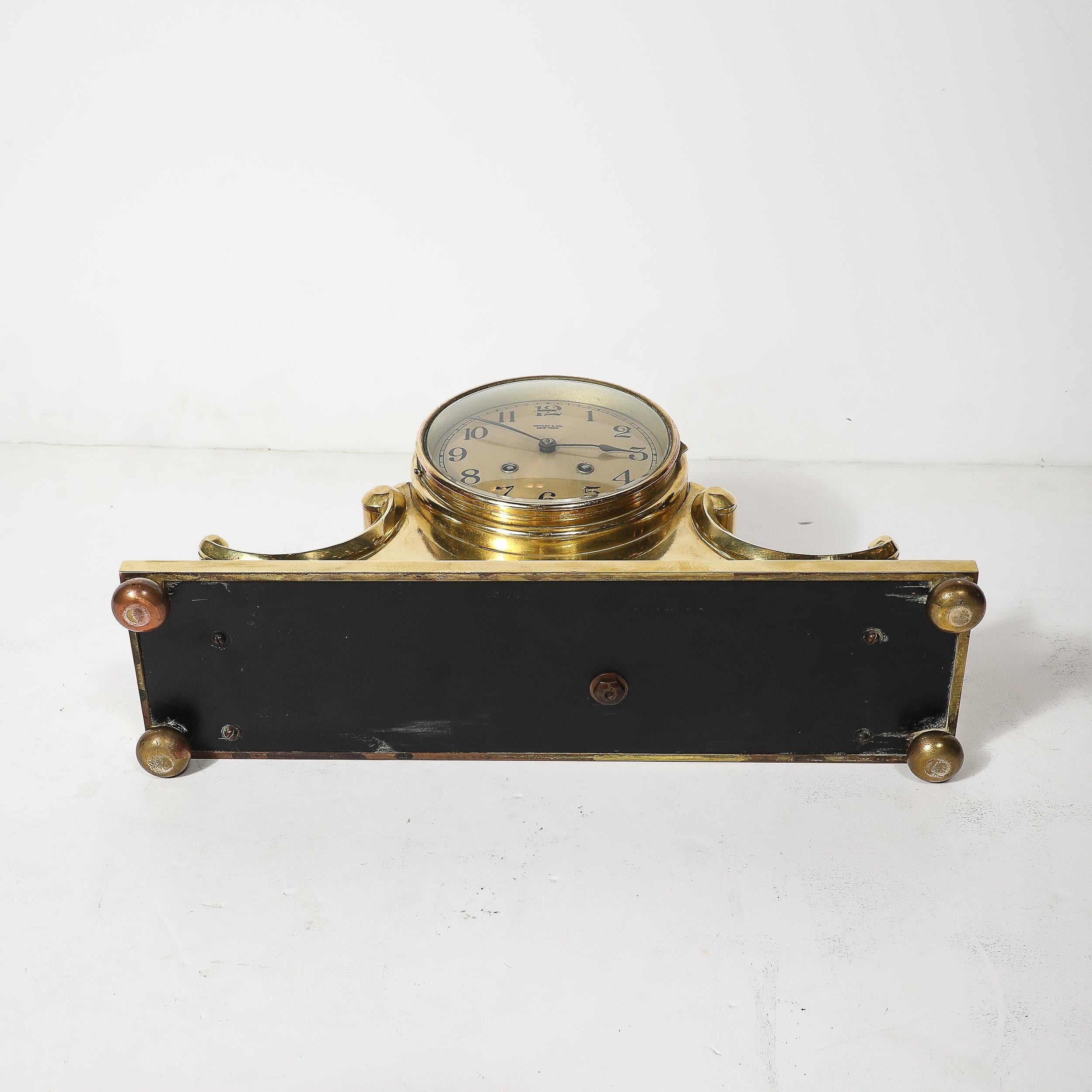 Art Deco-Skulptur aus poliertem Messing Uhr von Chelsea Clock Co. Für Tiffany im Angebot 10