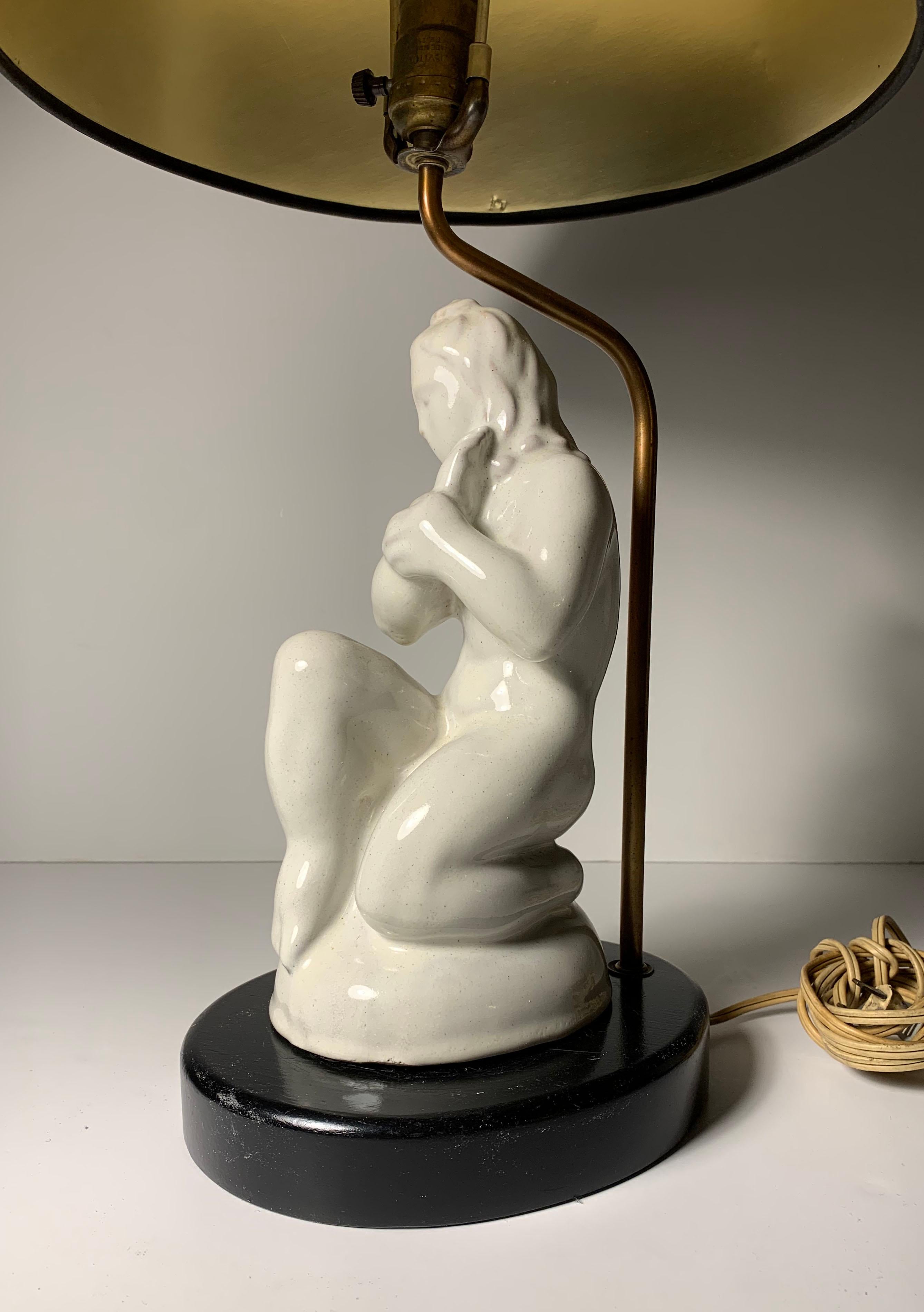 Lampe de table en poterie sculpturale Art déco en vente 2