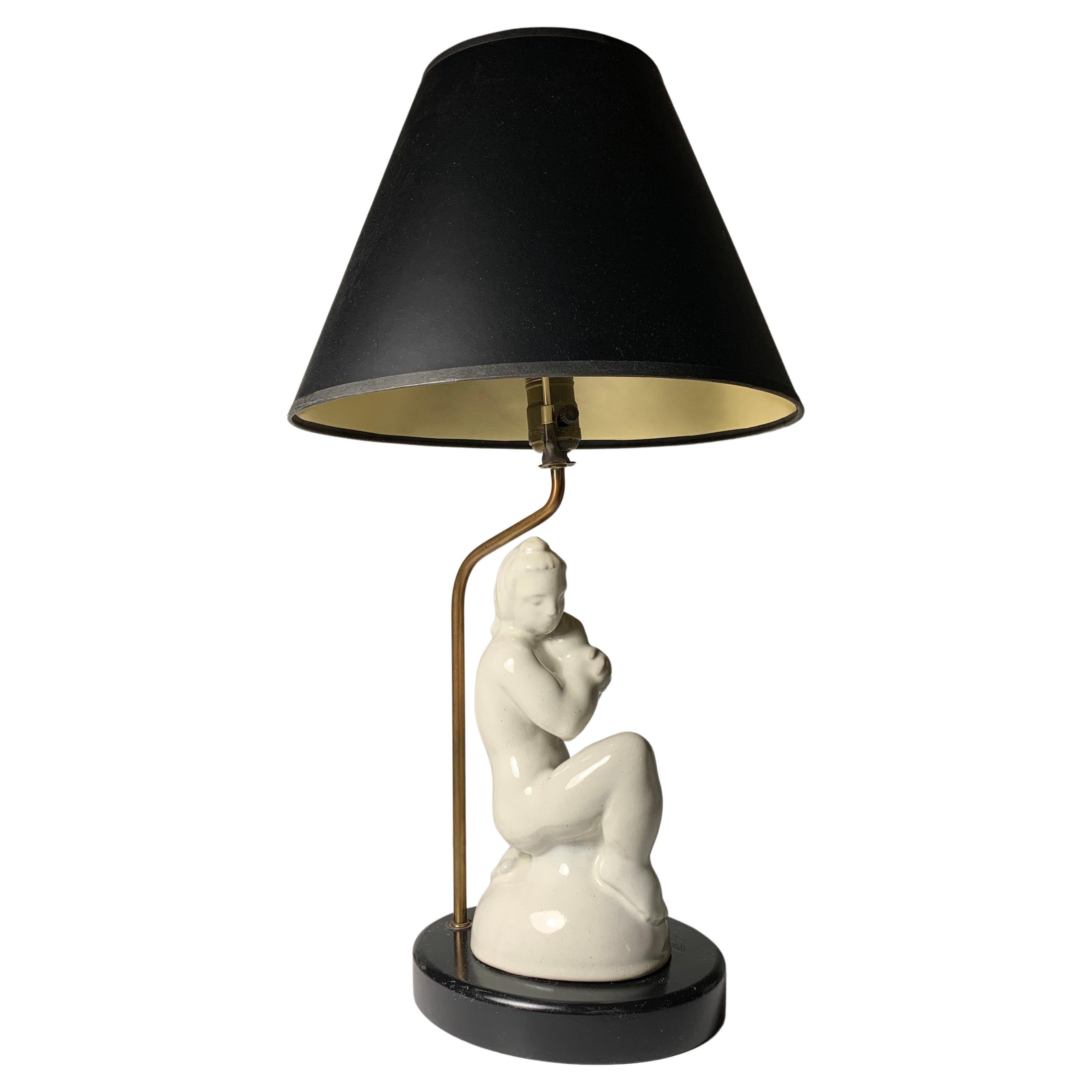 Art Deco Sculptural Pottery Table Lamp For Sale