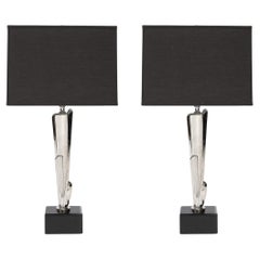 Art Deco Sculptural Skyscraper Style Nickeled Table Lamps W/ Black Enamel Base 