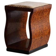Antique Art Deco, Sculptural Square Stool in Burl Wood, Swedish Grace, Made in 1930s