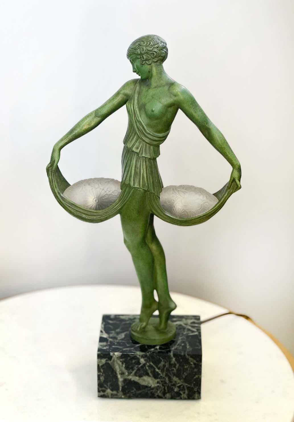 French Art Deco Sculptural Table Lamp by P. Le Faguays, c. 1930 For Sale