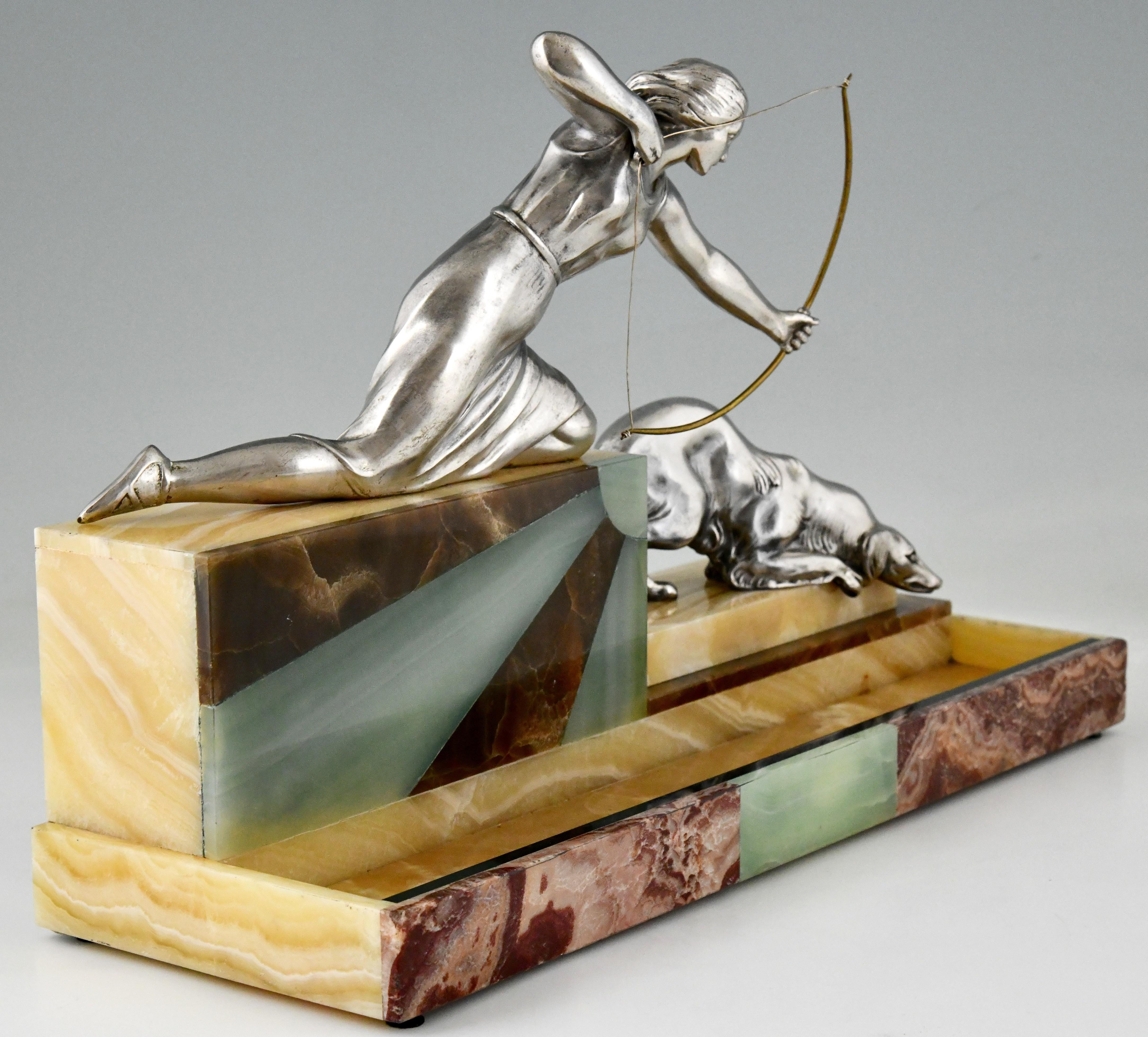 French Art Deco sculptural tray Diana the huntress by Leclerc, France 1930