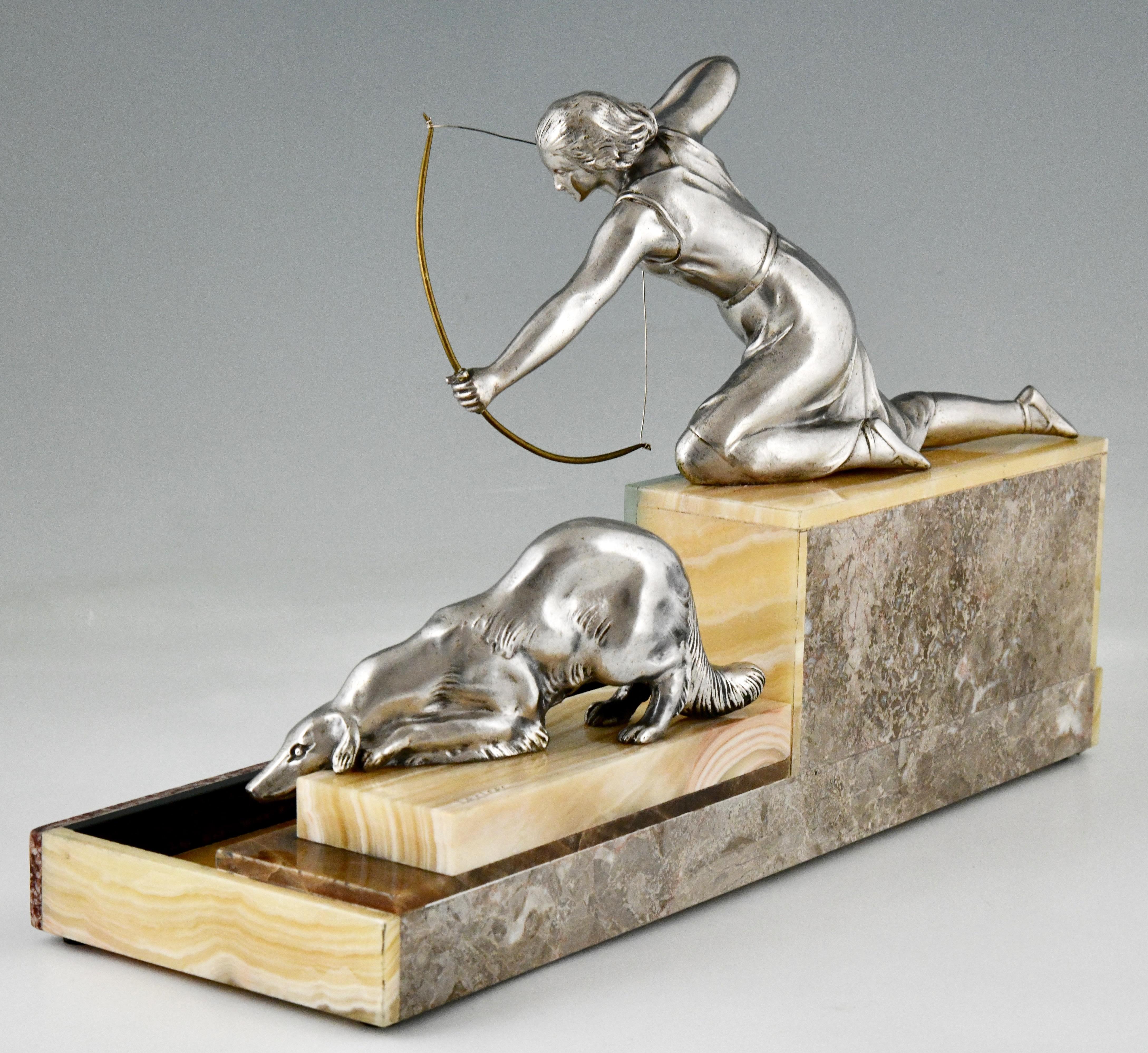 Mid-20th Century Art Deco sculptural tray Diana the huntress by Leclerc, France 1930