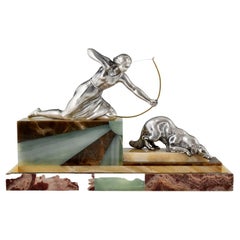 Art Deco sculptural tray Diana the huntress by Leclerc, France 1930
