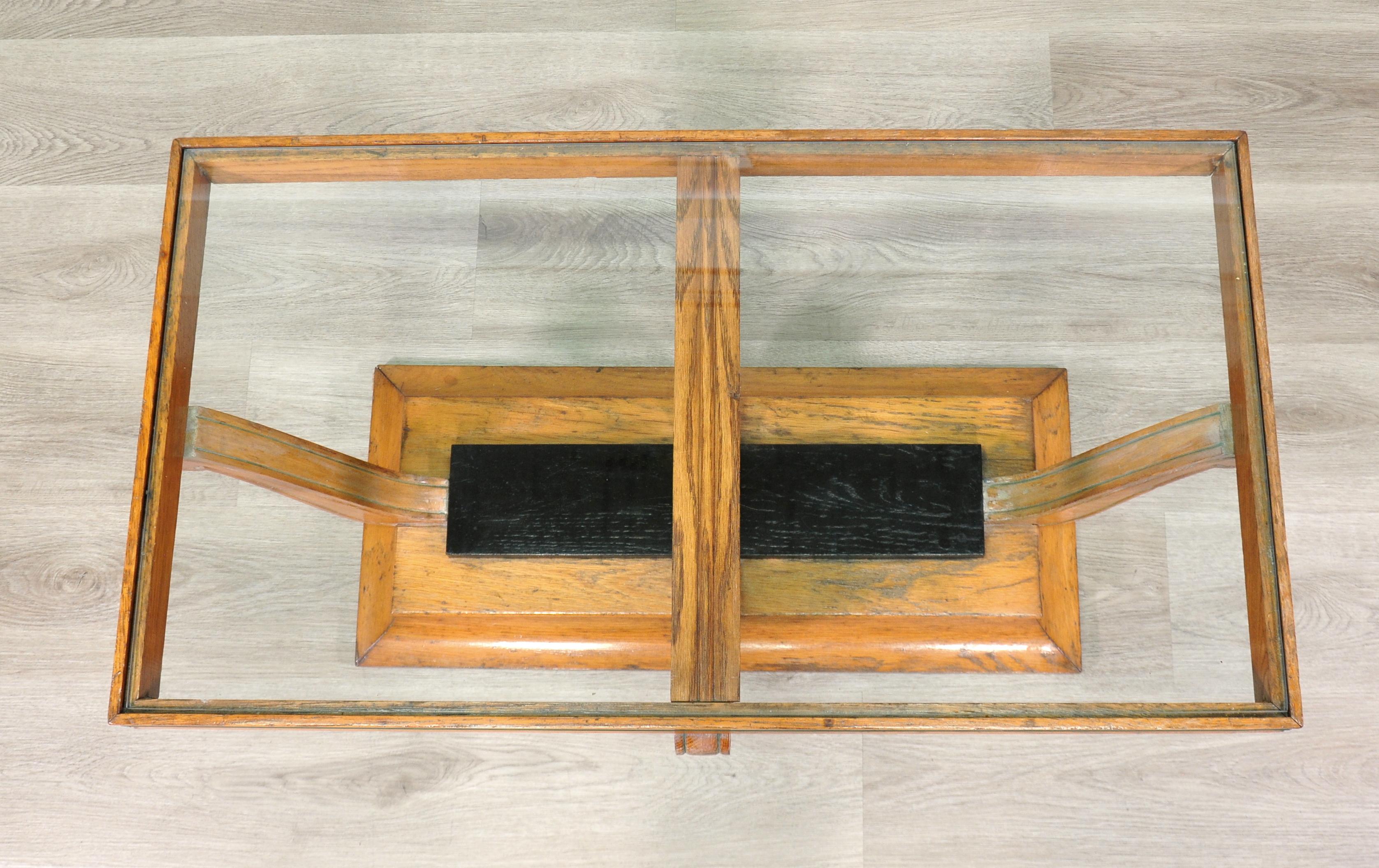 Ebonized Art Deco Sculptural Wood and Glass Coffee Table For Sale