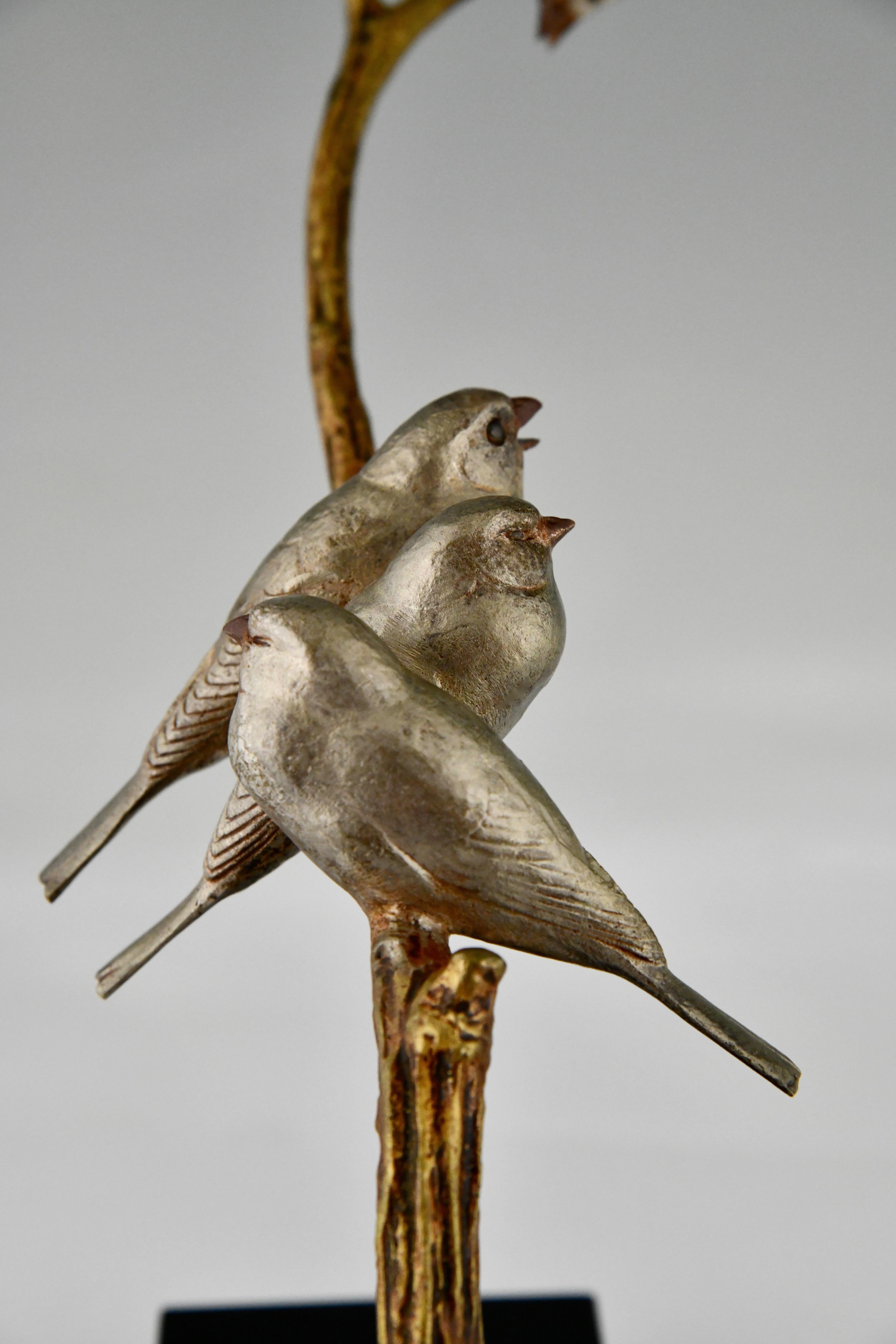 Art Deco Sculpture 4 Birds on a Branch Signed by André Vincent Becquerel, 1930 3