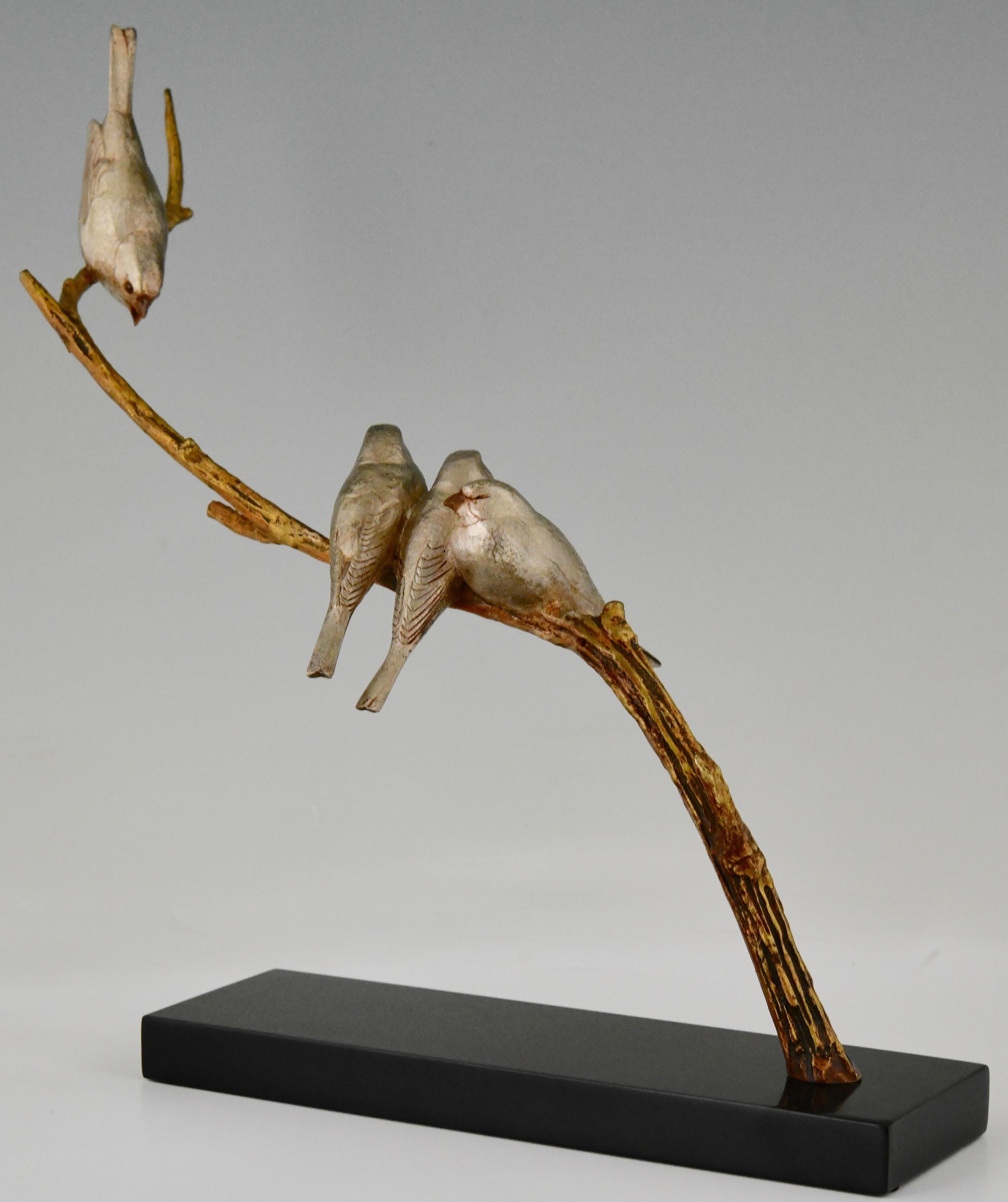 Art Deco Sculpture 4 Birds on a Branch Signed by André Vincent Becquerel, 1930 In Good Condition In Antwerp, BE