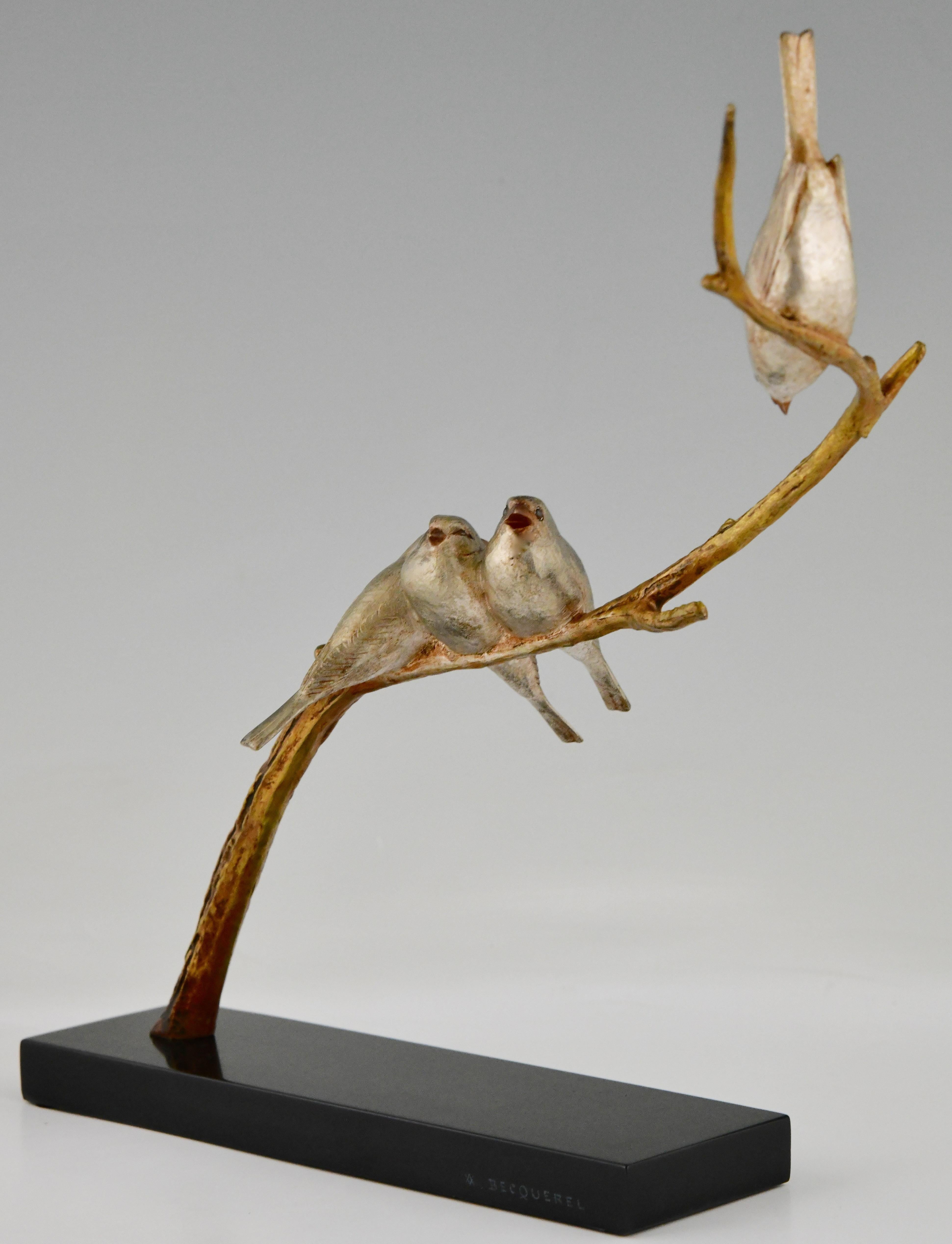 Art Deco Sculpture 4 Birds on a Branch Signed by André Vincent Becquerel, 1930 2