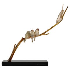 Art Deco Sculpture 4 Birds on a Branch Signed by André Vincent Becquerel, 1930