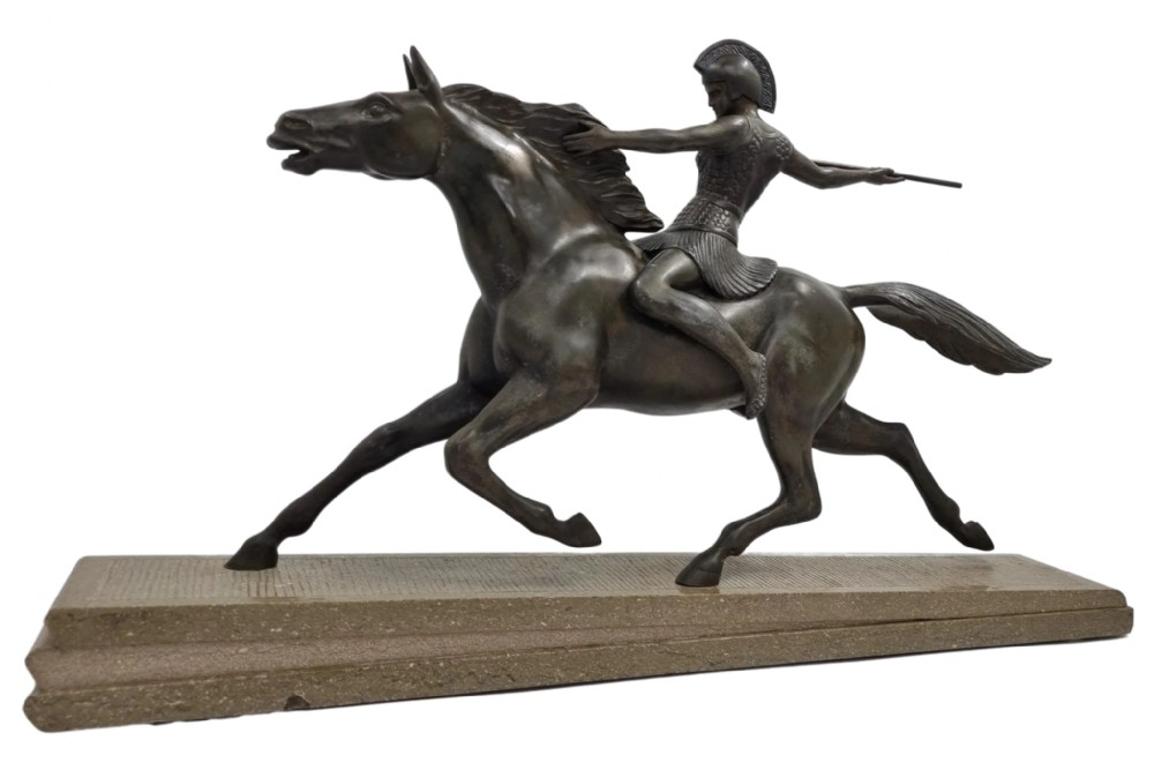 Mid-20th Century Art Deco Sculpture Amazon On A Horse By Melo