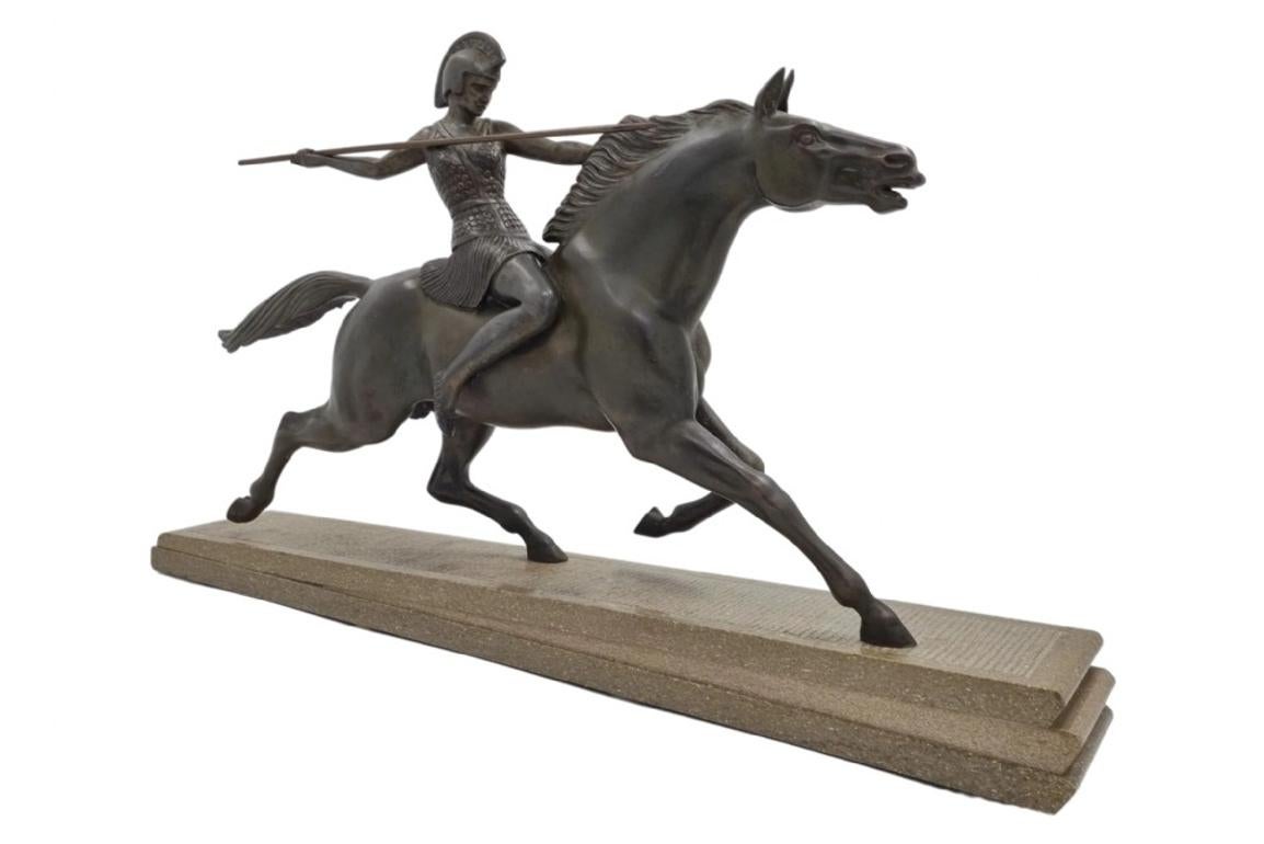 Spelter Art Deco Sculpture Amazon On A Horse By Melo